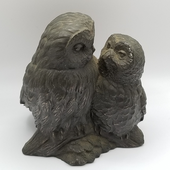 Vintage Owl Collection Otagiri Stoneware Bronze Pair Cryptomeria Wood Figurine - Picture 7 of 16